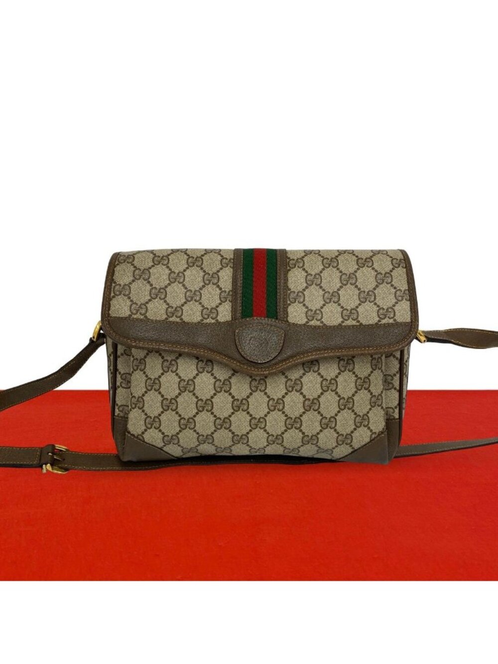 Gucci Vintage Sherry Line GG Logo Pattern Leather Shoulder Bag Pochette Brown